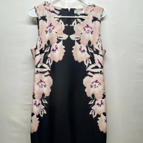 Calvin Klein Dress Women's Sleeveless Sheath Style Size 12 Pink Black Floral GUC - Picture 2 of 11